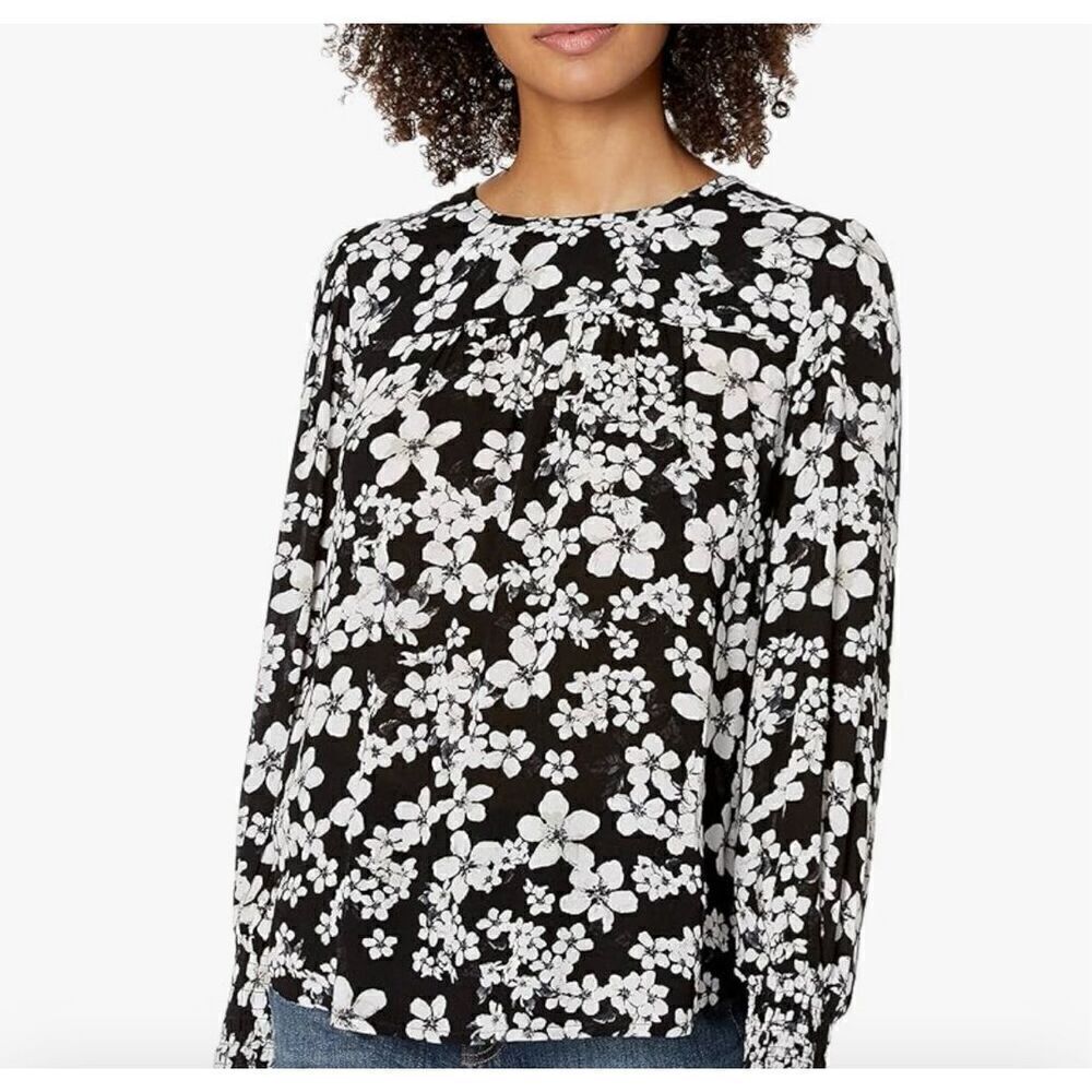 Lucky Brand Black/White Floral Top   Sz XS   EUC